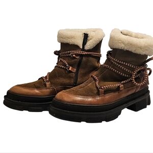 [MINELLI] Sheepskin-Wool Lined Leather High Top Outdoors Boot Women Size 39